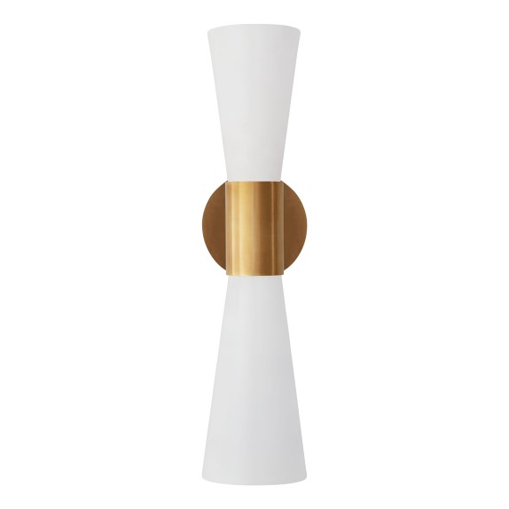 Clarkson Narrow Antique Brass and White Sconce, Medium