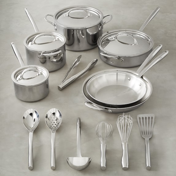 Williams Sonoma Thermo-Clad™ Stainless-Steel 10-Piece Cookware Set and 8-Piece Tools Set