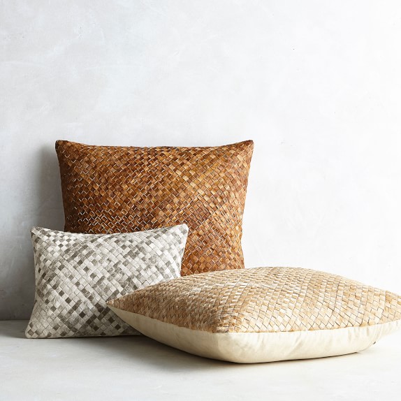 Woven Leather Cowhide Pillow Williams Sonoma