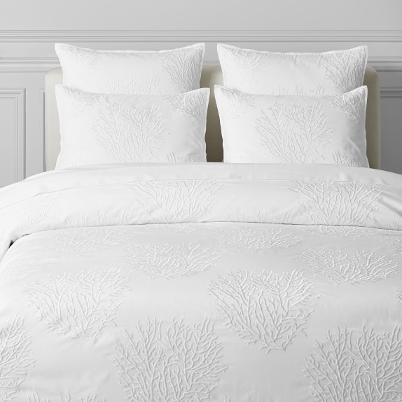 White Tonal Coral Embroidered Duvet Cover Shams Williams Sonoma