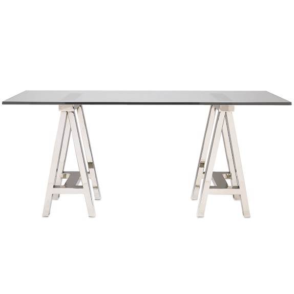 Mason Glass Top Desk Polished Nickel Williams Sonoma