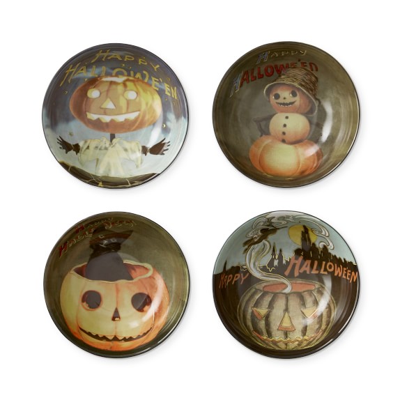 Williams Sonoma Vintage Halloween Mixed Salad Plates Set of 4 New in box